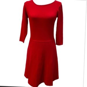 Ann Taylor Red knit dress Raylon/Nylon Scoop neck 3/4 sleeves Fit and flare